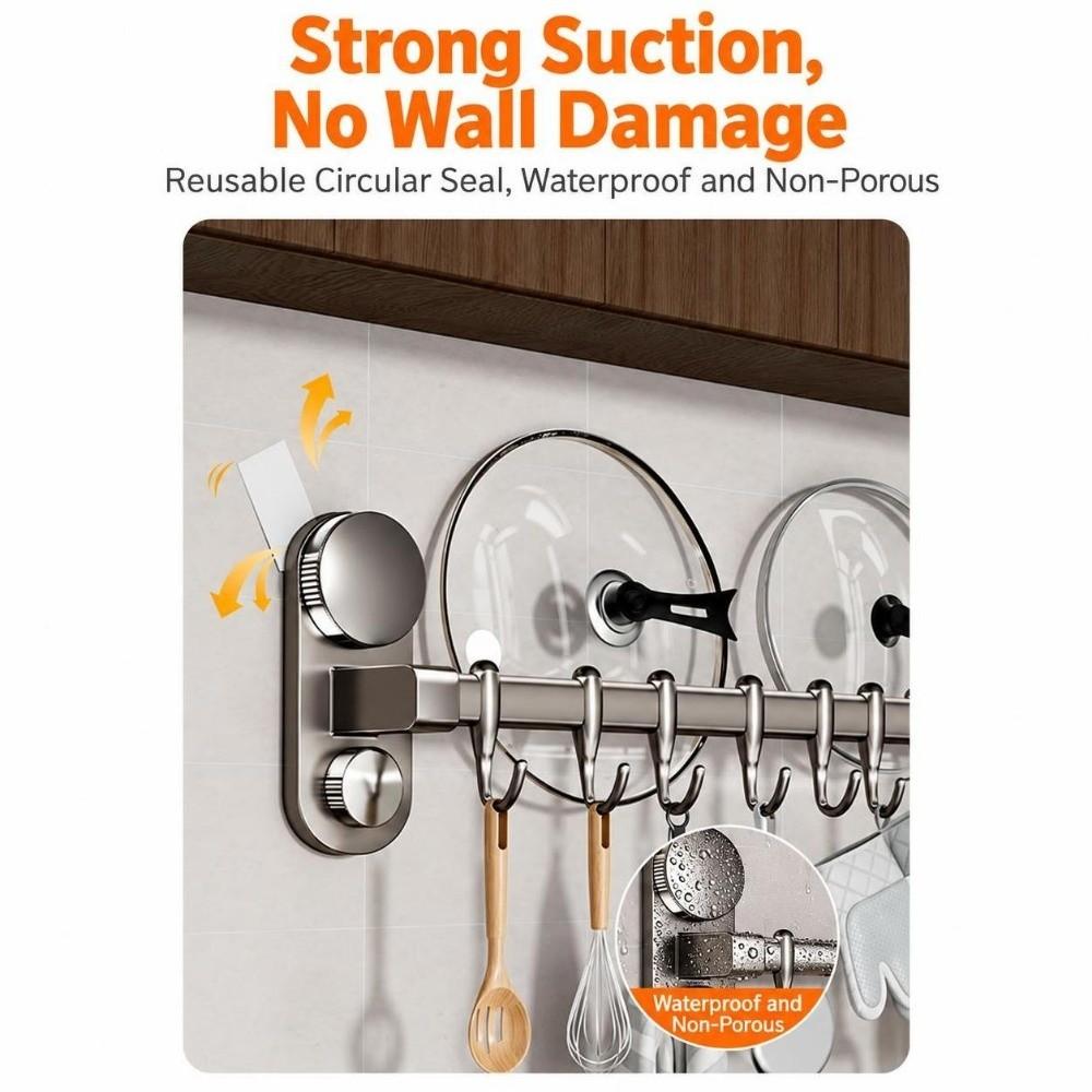 No Drill Kitchen Utensil Hanger Removable Wall-Mounted Hanging Rod Bedroom