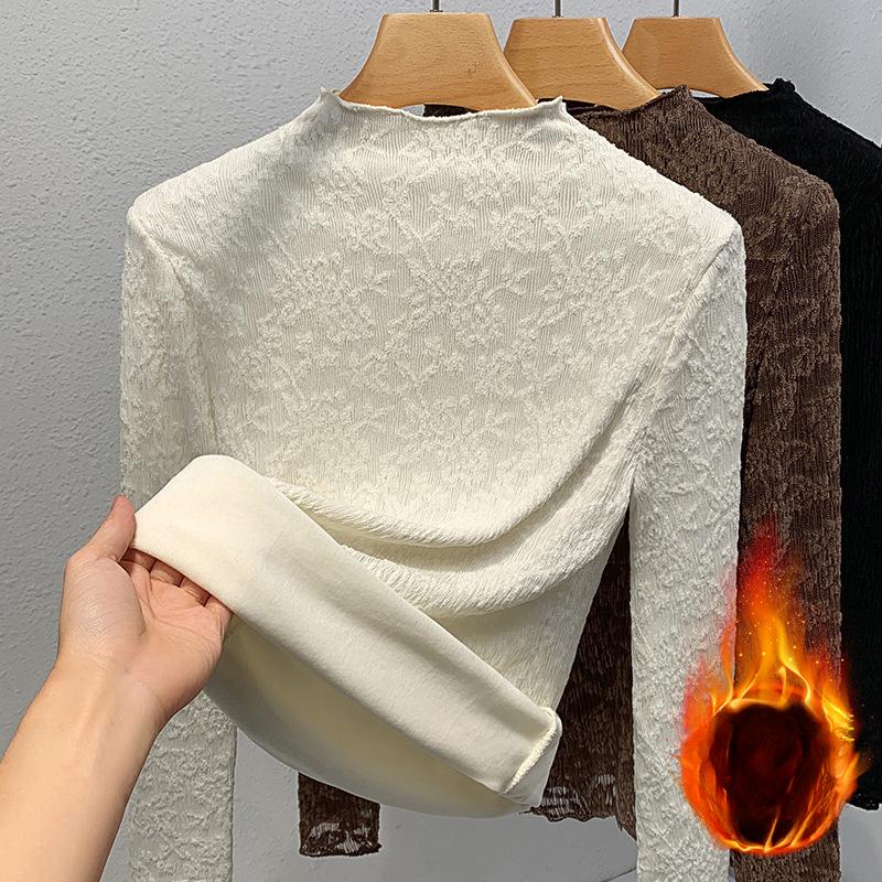 Semi-turtleneck Bottoming Shirt Women's New Women's Clothing Sexy Crochet Hollow Shirt Temperament with Waist Top