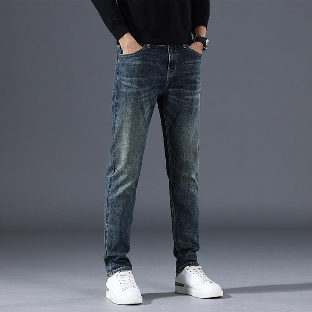 Jeans Men's Spring and Autumn New Fashion Slim Straight Pants Men's Trendy Brand Elastic Denim Commuter Velvet Trousers