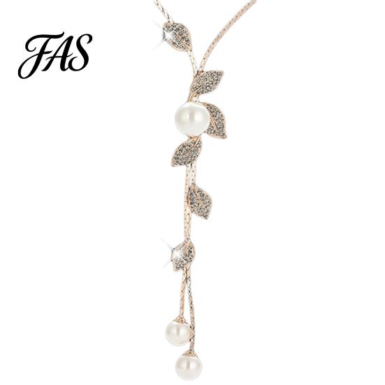 Necklace Faux Pearl Tassel Leaves Pendant Exquisite Beautiful Accessories Sweater Chain Jewelry Gift for Women