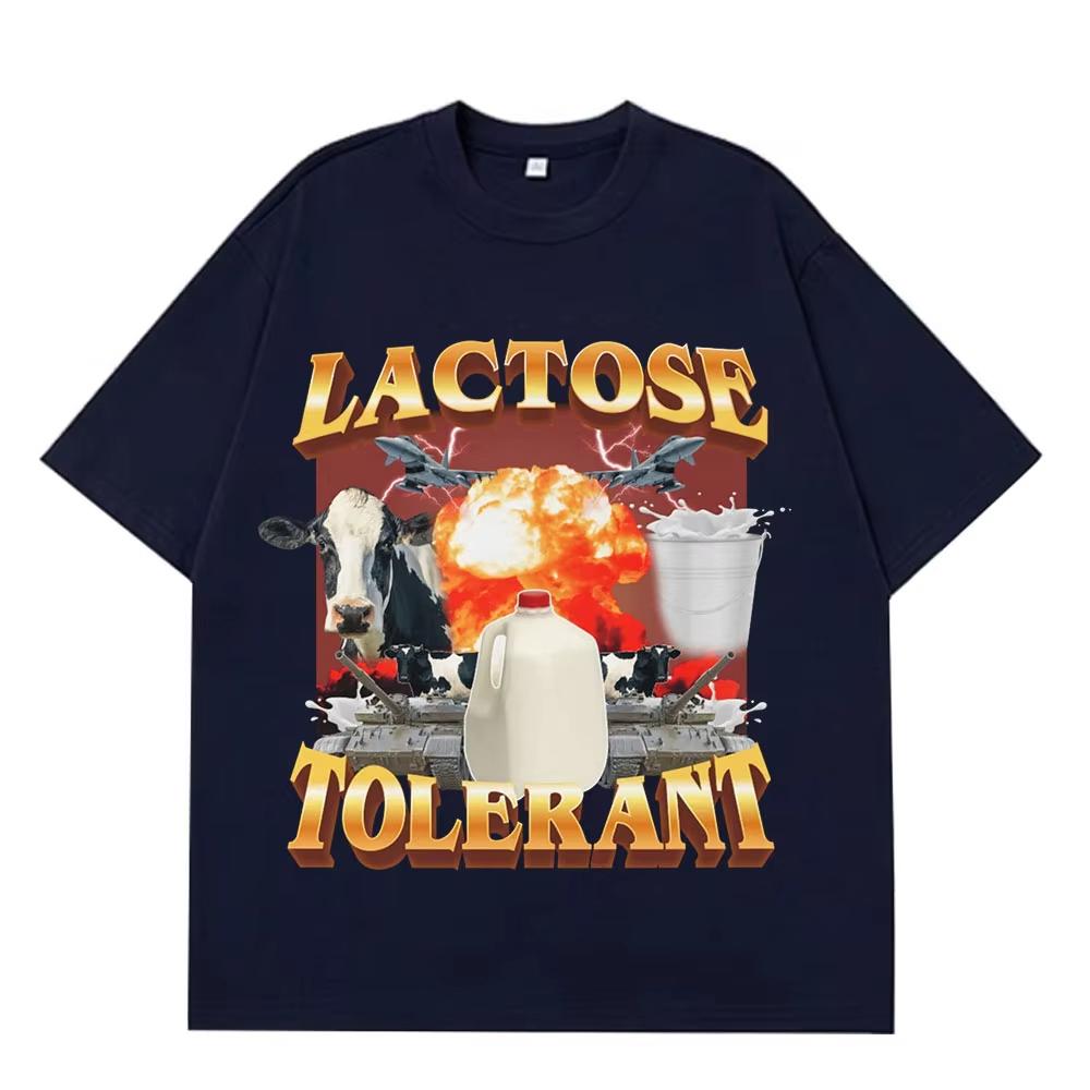 Lactose Tolerant Graphic Print T-Shirt Men Women Vintage Fashion Short Sleeve T-shirt Cotton Casual Cozy Oversized Loose T Shirt