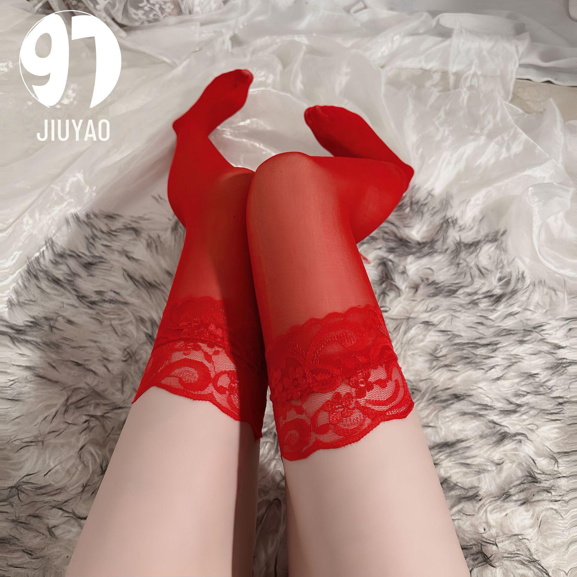 

Японские кружевные носки выше колена в стиле Лолиты: Тонкий, прозрачный, сексуальный стиль JK для женщин One Size красный