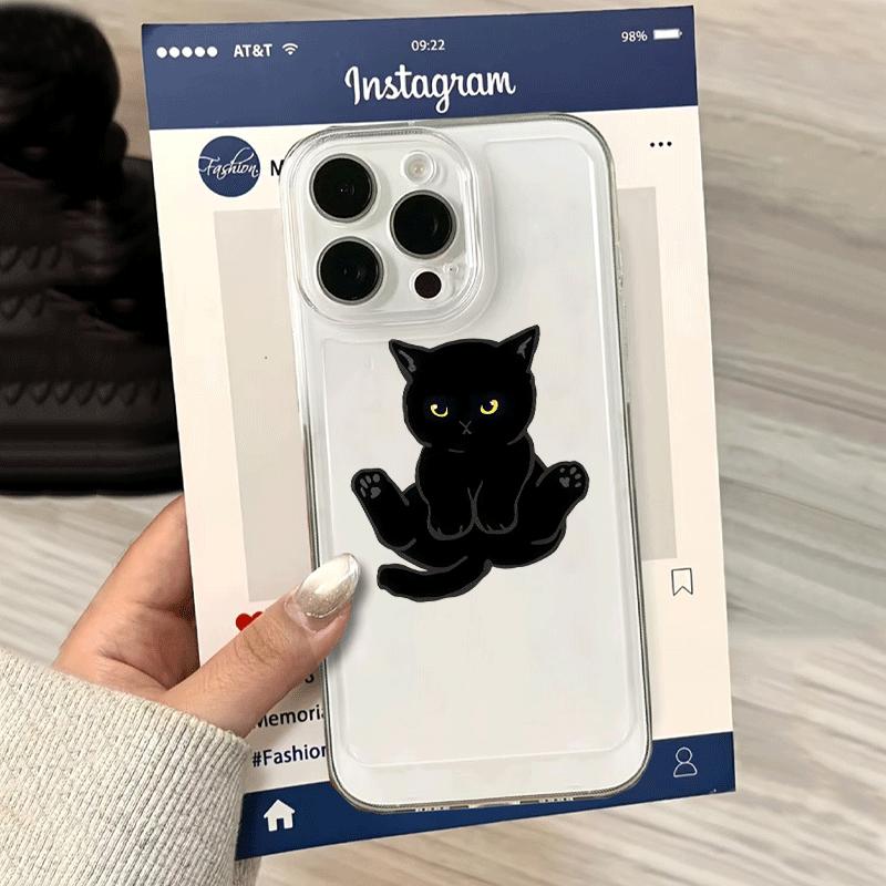 Black Cat Sitting Design Transparent TPU Phone Case Suitable for iPhone 17 16 15 14 13 12 11 Pro/Max/Plus Anti Drop Back Cover