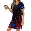 Women's Casual V-neck Short Sleeve Split Hem Independence Day Printed Dress
