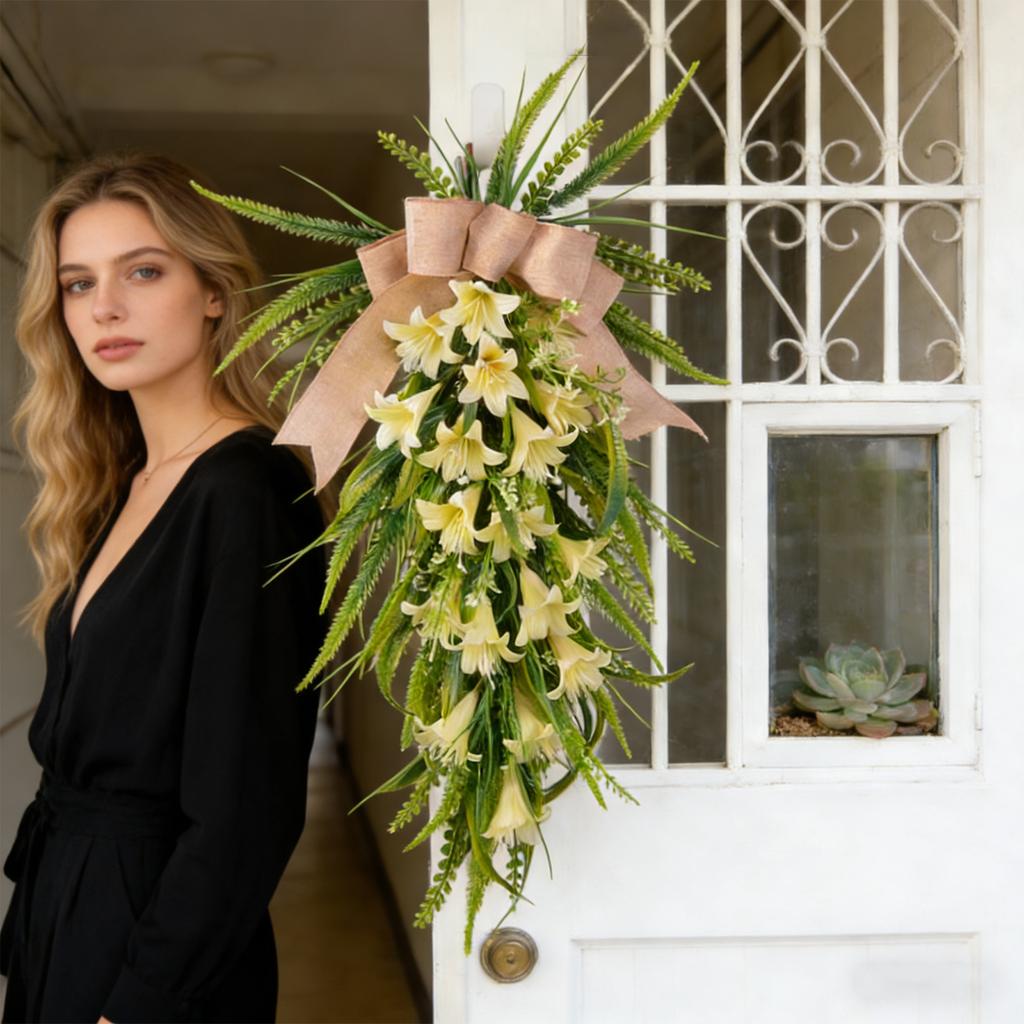 60cm Artificial Flower Arrangement Bouquet Wall Hanging, Artificial Morning Decoration For Home Front Door, Wall Decor, Wedding Ornament