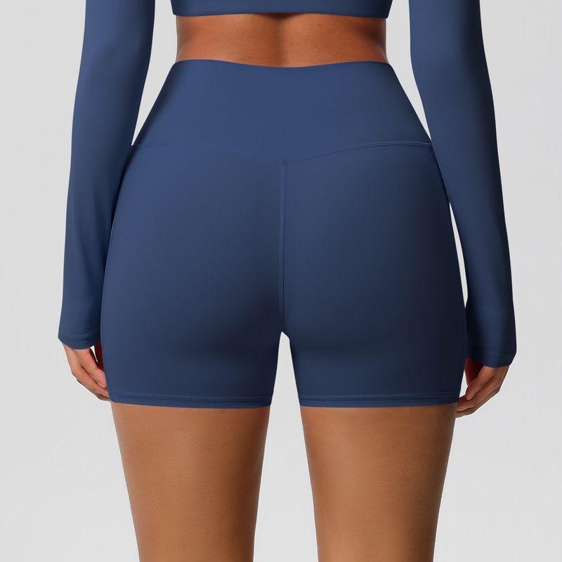 Fashion Nude Feel Brushed Pocket Sports Shorts Women's High Waist Shaping Fitness Shorts Yoga Shorts Tight