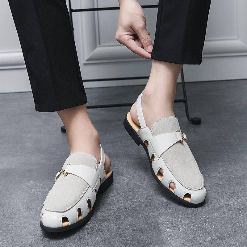 Large size bag head sandals summer breathable hollow beach shoes men's casual buckle dress leather shoes 1220-1
