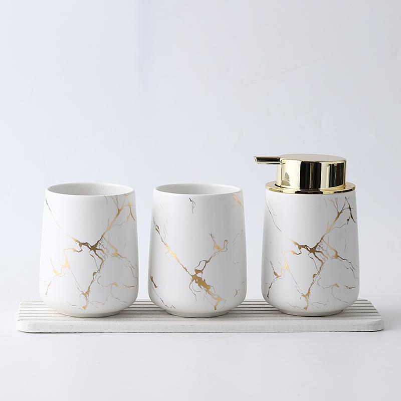 Matte Gold Ceramics Bathroom Set Decor Soap Dispenser Toothbrush Holder cup Soap Dish tray Mouthwash Cup bathroom Washing Set