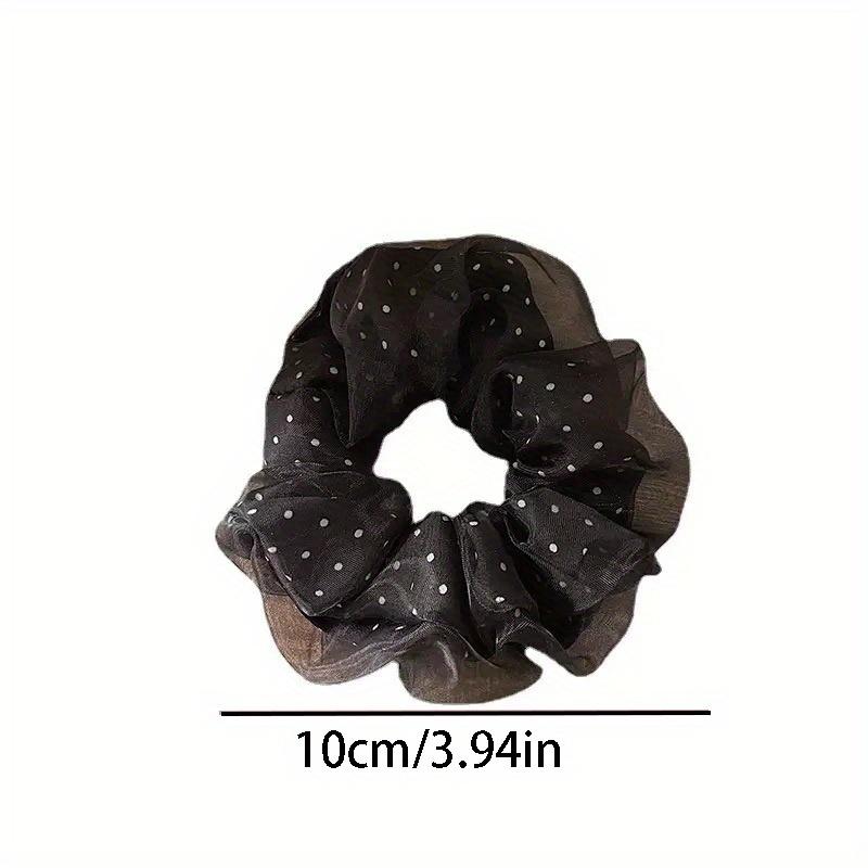 Chic Polka Dot Mesh Double Layer Hair Scrunchies - Black & White, Stylish for Parties, Birthdays, And Girls'S Day Gifts, Everyday Hair Accessories