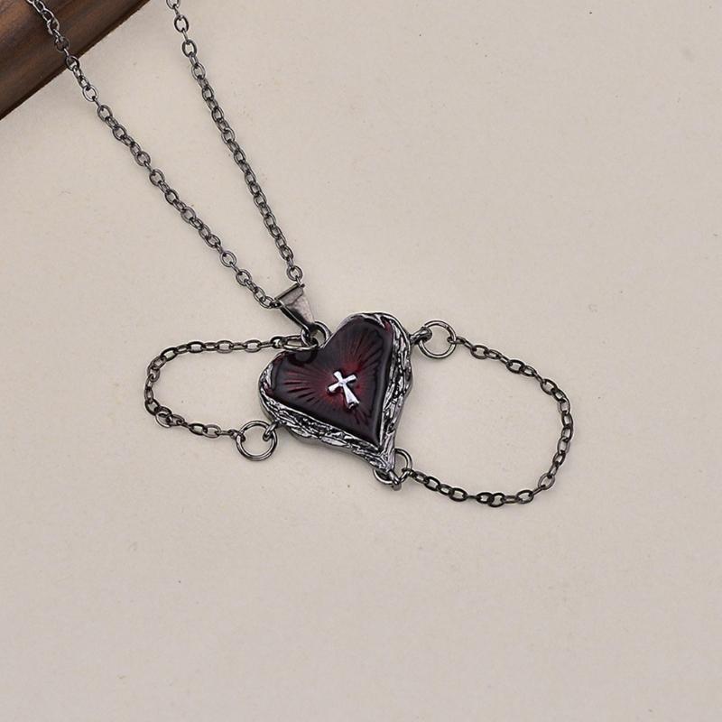 Heart Crosses Featuring Feather Wing Gothic Pendant Necklace Representing Love Freedom for Dark Culture Devotees