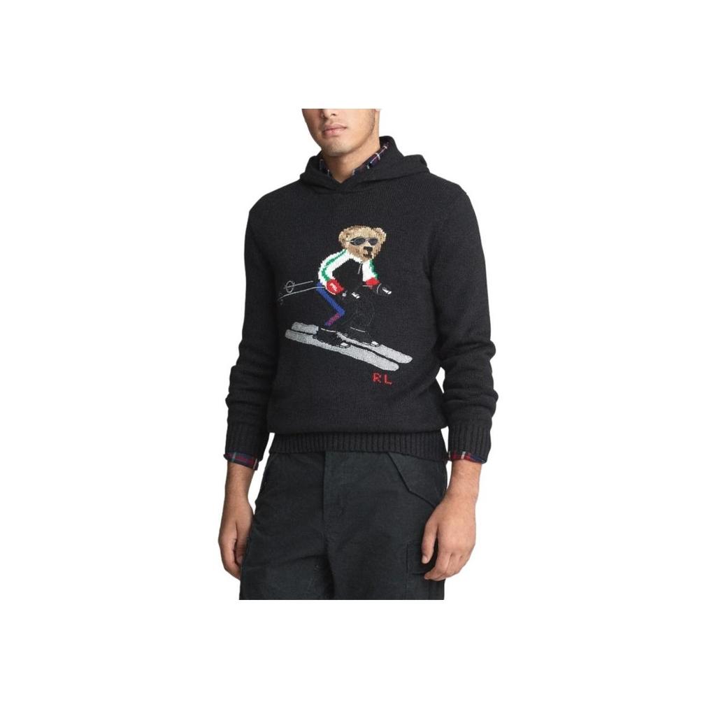 Polo Ralph Lauren FW23 Hooded Ski Bear Embroidered Long Sleeve Knit Sweater Men sweater Black MNPOSWE16820055-001