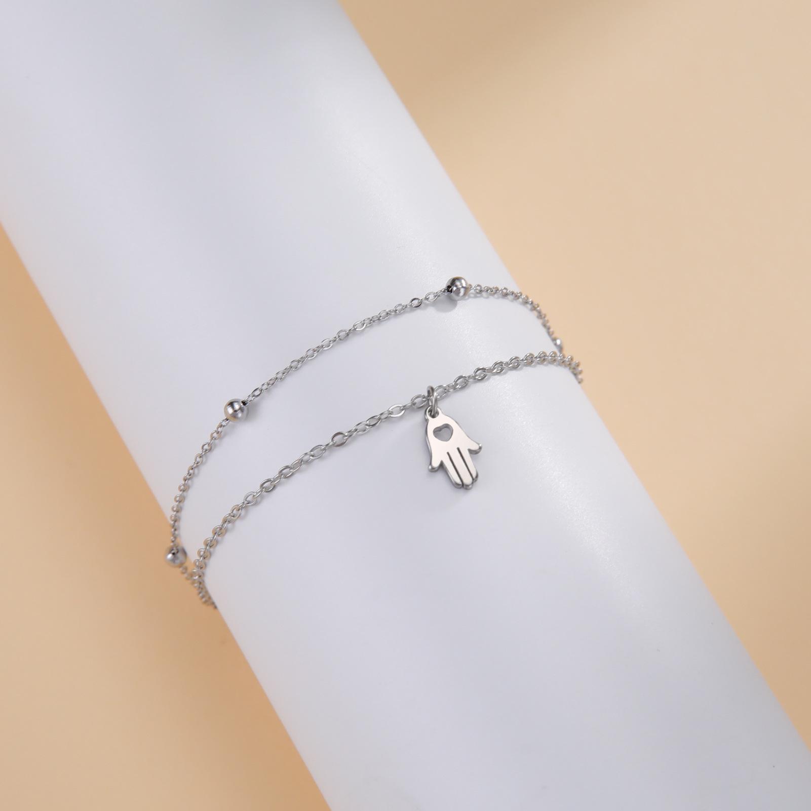 

Подвески в виде сердечек для ног, браслет для женщин, модные бусины в виде сердечек из нержавеющей стали, двухслойные браслеты-цепочки, ювелирные изделия, подарки