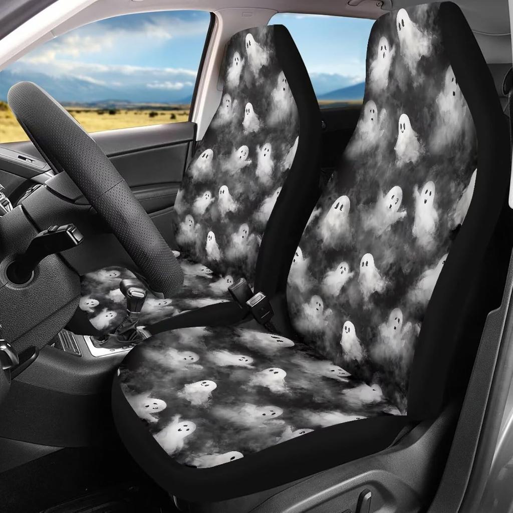 Bulopur Halloween Spider Web Print Front Seat Cover Sets 2 Pack, Car Universal Accessories Interior Decor for Men, Auto Front Seat Covers