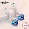 925 Sterling Silver Earrings Blue Crystal Heart-Shaped Zircon Earrings for A Woman'S Engagement Charm Jewelry Gift