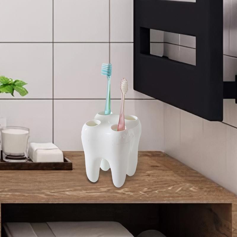 creative cartoon White Toothbrush Holder Stylish Tooth Shape Toothbrush Storage Desktop Accessories 4 Hole Toothbrush Stand