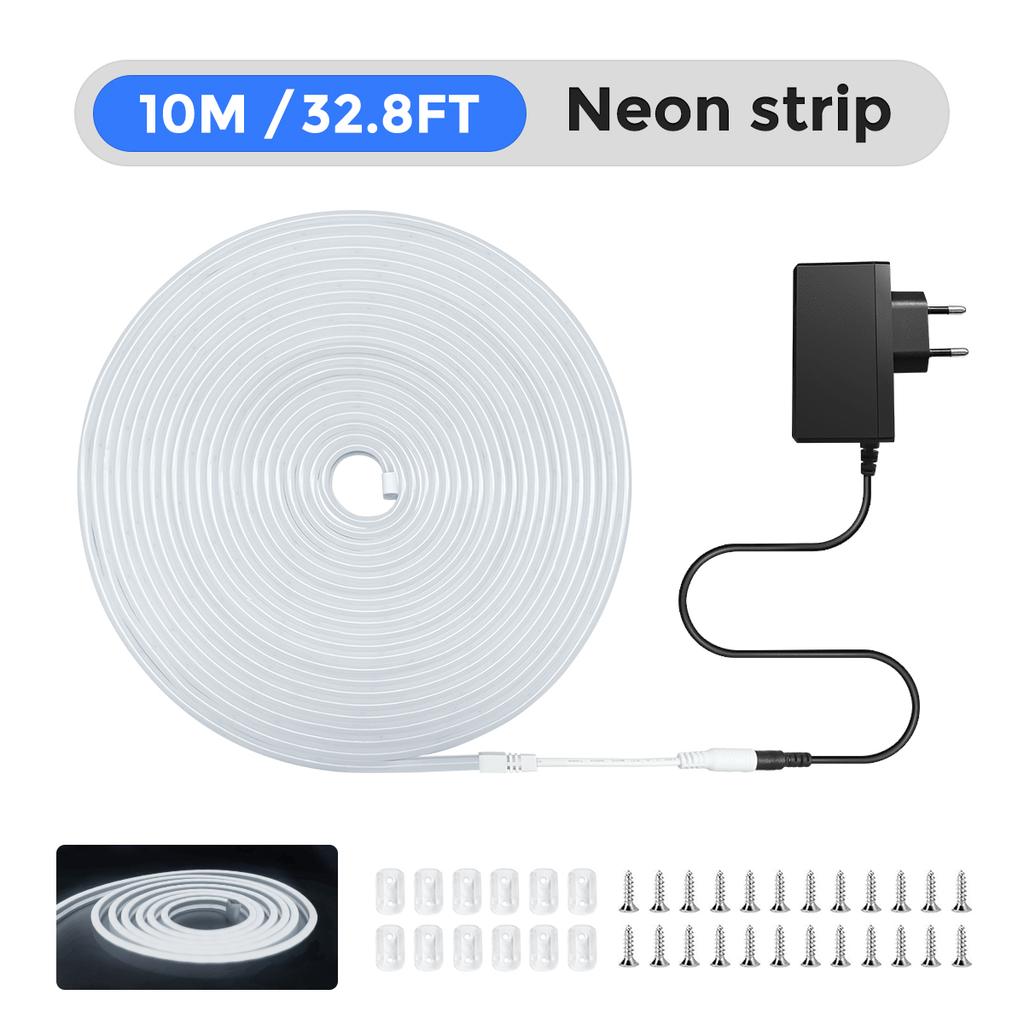 10M/32.8FT LED Neon Strip Light 24V Silicone Indoor Outdoor 120LEDs/m IP67 Waterproof Cuttable Flexible for Bar Home TV Wedding