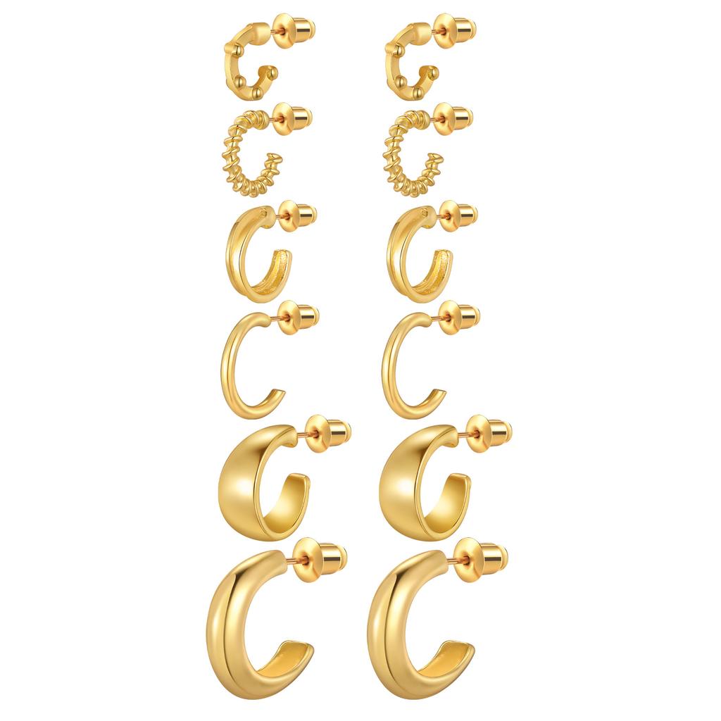 Vnox 6pairs /set Circle Hoop Earrings, Minimalist Smooth Earring Set For Women, Fashion Jewelry Gifts