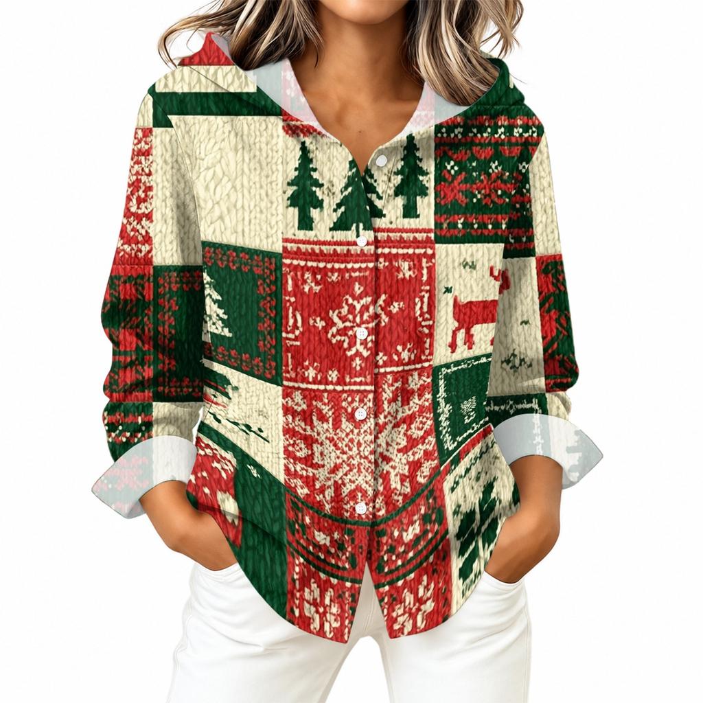 Women's Fashion Hooded Long Sleeve Printed Shirt Top