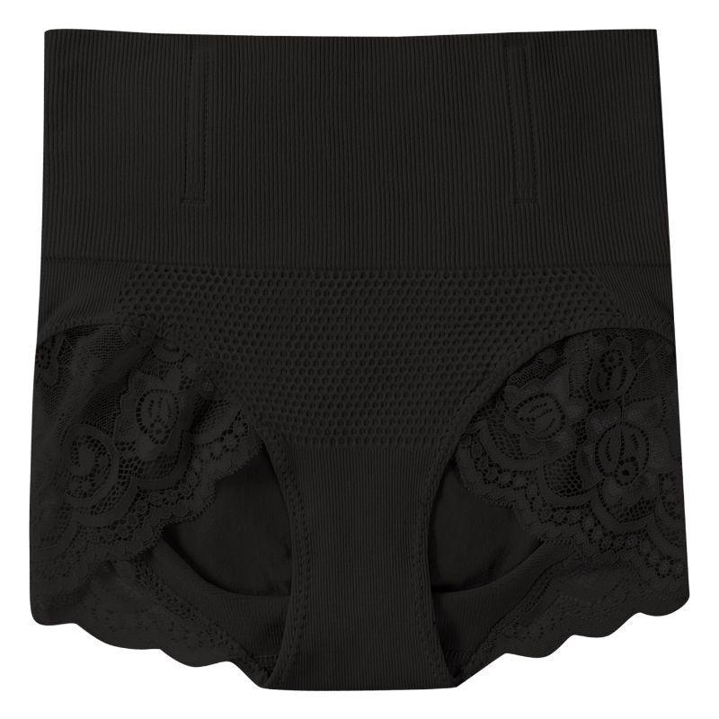 Women's High-Waisted Lace Trim Body Shaping Tummy Control Butt Lifting Triangle Panties with Boning Anti-Roll Edge