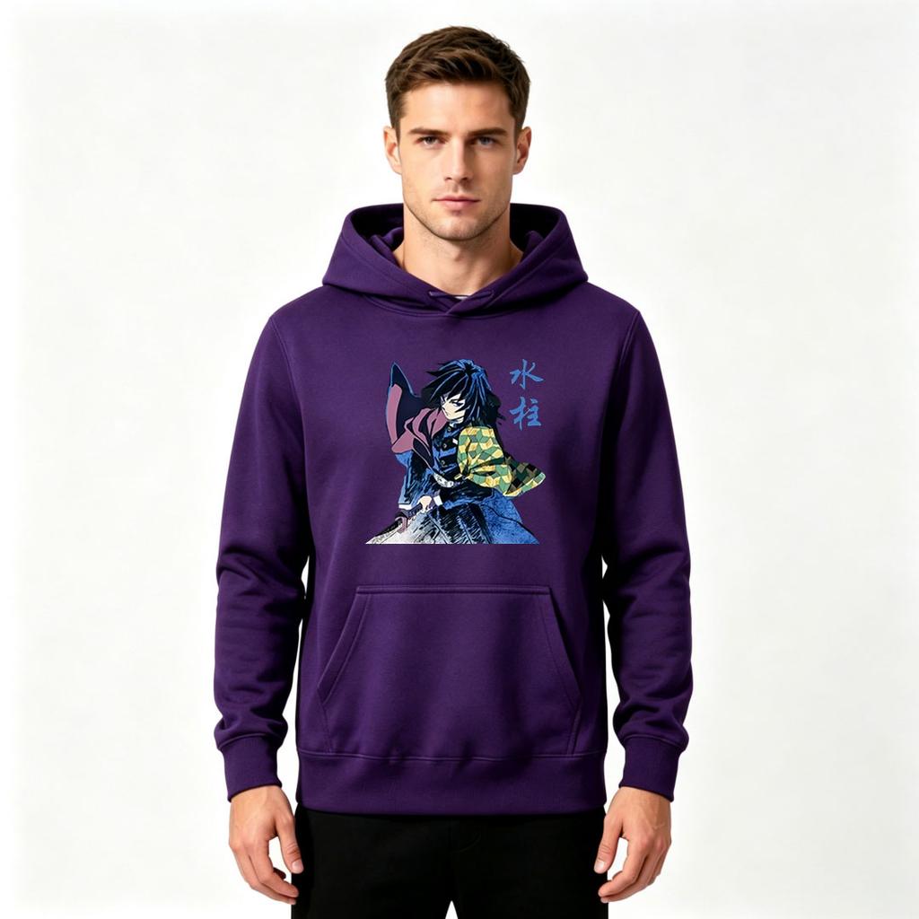 Men Anime Demon Slayer Tomioka Giyuu Print Pullover Hoodie Casual Long Sleeve Sweatshirt