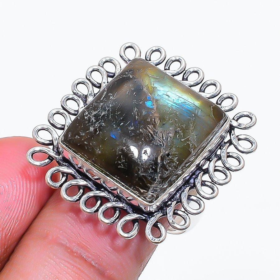 Natural Labradorite Gemstone 925 Sterling Silver Jewelry Ring Size 8 ZS-885