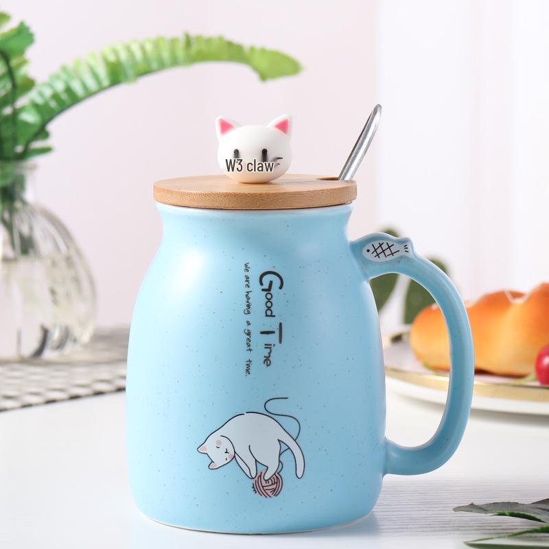 Charming Japanese-Style Cat Ceramic Mug - Cute & Girly, High Aesthetic Value, Customizable with Logo