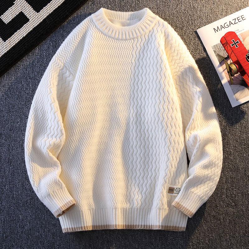 2024 Men's Autumn/Winter Loose Knit Sweater with Shirt Collar, Plus Velvet Two-Piece Look
