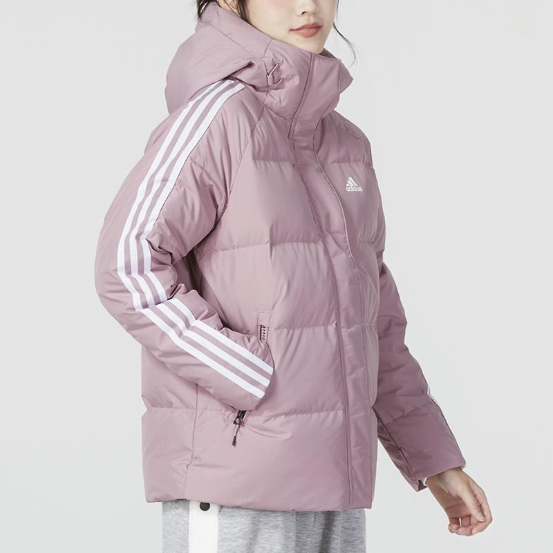 Adidas W 3St Puff Jacket Logo Striped Print Zipper Hoodie Long Sleeve Down Coat Women Jackets Pink HR8446
