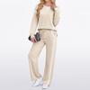 Women's Fashion Casual Long-Sleeve Solid Color Blocked Hoodie And Wide-Leg Pants Two-Piece Set