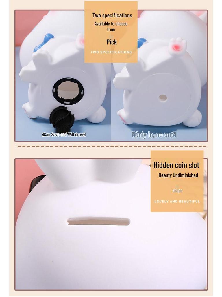 2024 Large Capacity Cute Rabbit Piggy Bank - Durable Vinyl Cartoon Savings Bank with Easy Access