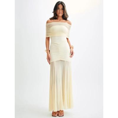 Mozision Off-shoulder Backless Sexy Maxi Dress for Women Gown Fashion Mesh Strapless Sleeveless Bodycon Long Dress Elegant