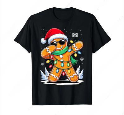 Dabbing Gingerbread Cartoon Printed Women Funny Xmas TShirt Christmas Women Shortsleeve Roundneck Casual Clothing