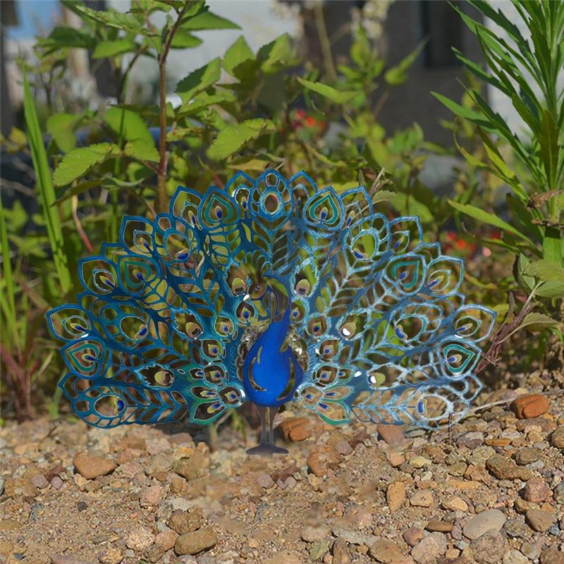 

ABWR-Metal Peacocks Garden Stake,Hollow Out Yard Art Peacocks Statue Decorative,Metal Peacocks Animal Spreads Its Tail синій