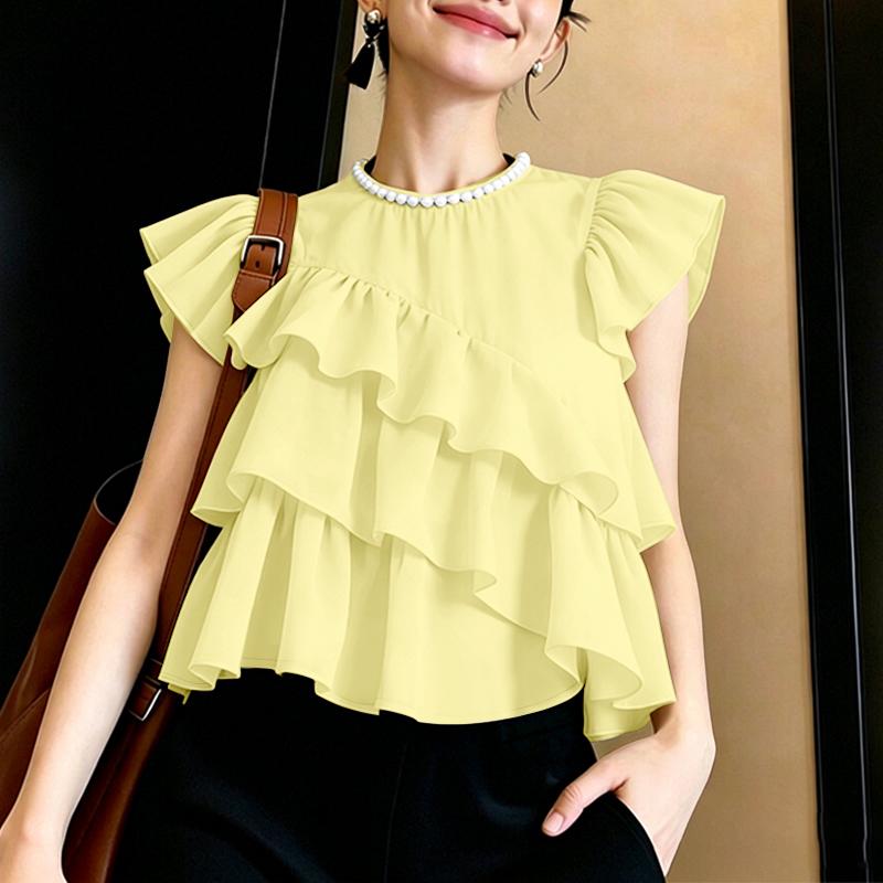 ZANZEA Women Casual Round Neck Short Sleeve Loose Ruffles Blouse