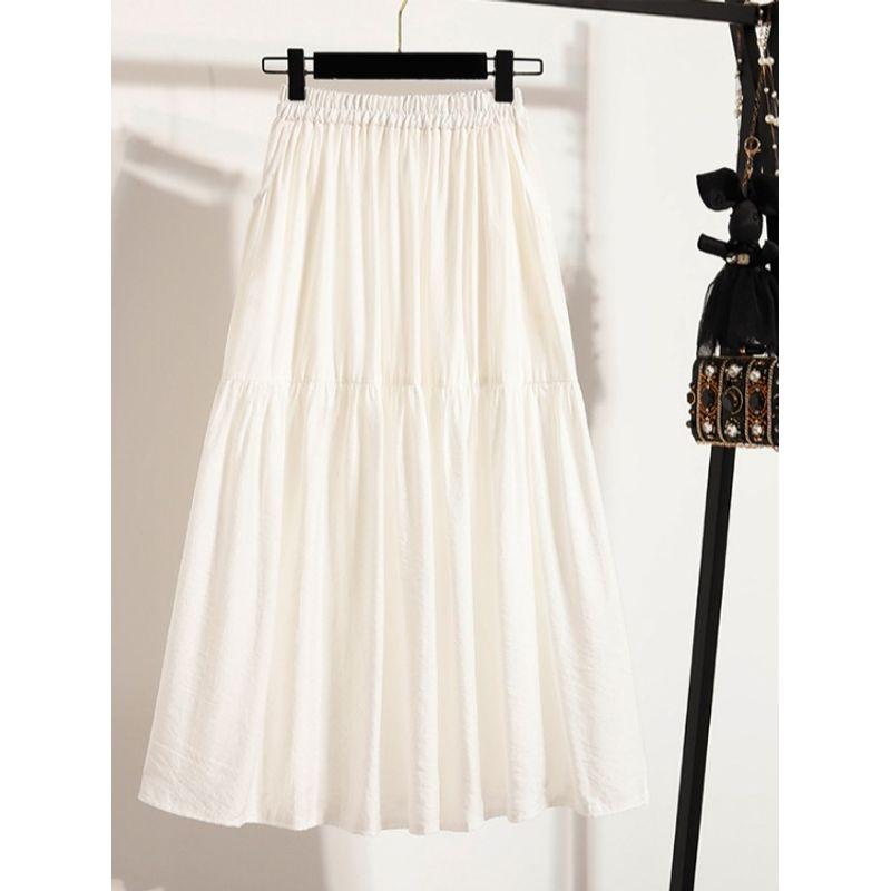 Sweet plus Size Sets Lined White Skirt Pleated Stylish Very Fairy Loose Tight High Waist Slimming A- line Skirt M-4XL