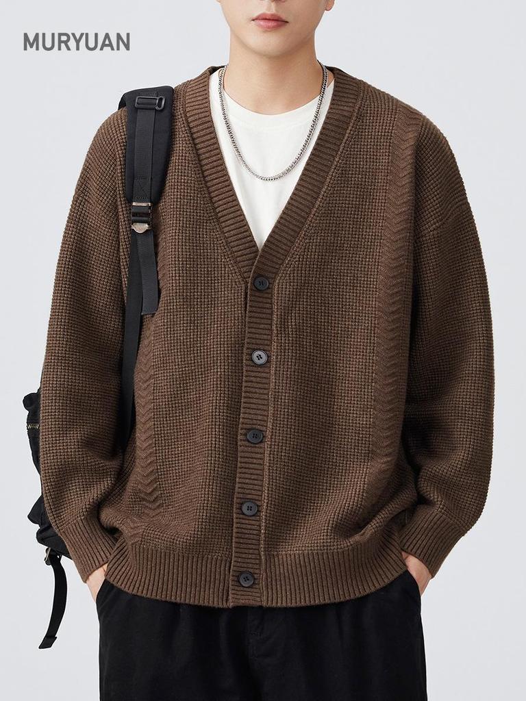 Mu Yuan Unisex Single-Breasted Cardigan - Autumn/Winter Loose Knit Sweater