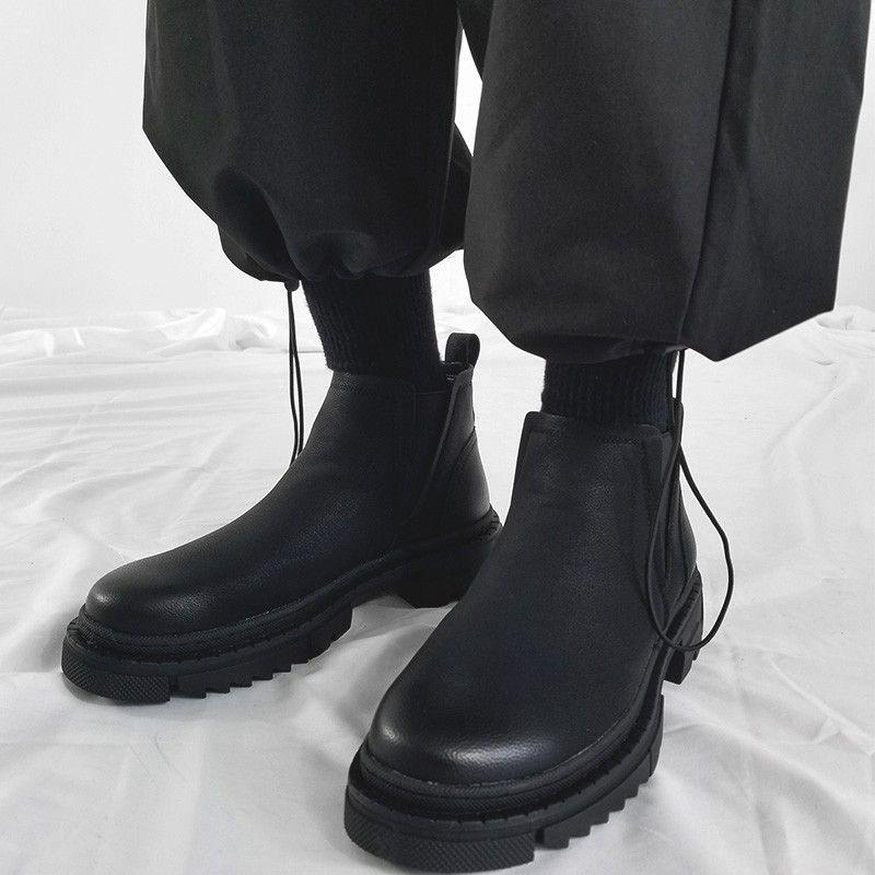 Cross-border Men's Leather Chelsea Boots 2026 Autumn Winter Warm Casual Business Shoes Men Thick Sole Ankle Boots with Platform