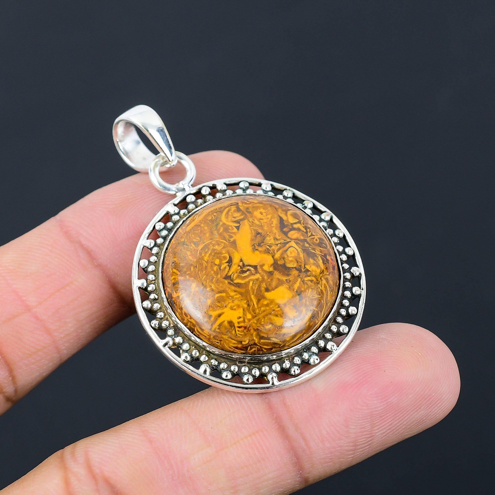 

Sterling Silver Round Mariam Jasper Stone Engagement Anniversary Artisan Pendant