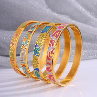 Titanium Steel Bracelet Open Pattern Enamel Oil Drop Light Luxury Bracelet for Women