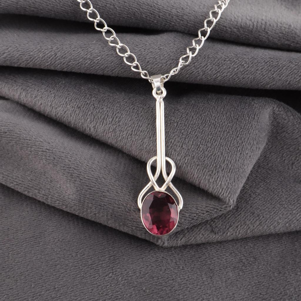 Rhodolit ädelstenssmycken, handgjorda silversmycken, 925 massivt sterlingsilverhänge, vackert silverhänge för bröllopspresent