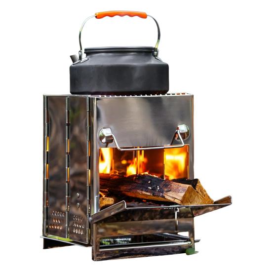 Stainless Steel Wood Burning Stove Outdoor Camping Hiking Picnic BBQ Cooking Folding Stove Portable Wood Burner Camp Stove with Ash Tray