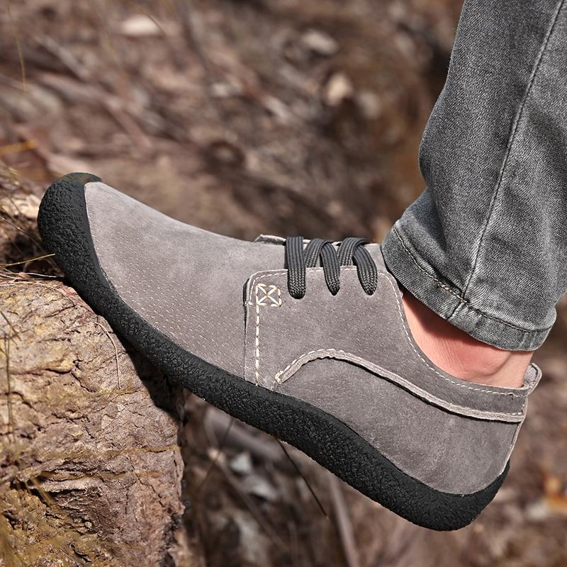 Men Retro Suede Handmade Casual Walking Shoes Outdoor Grey Lacing Driving Shoes Over Sized