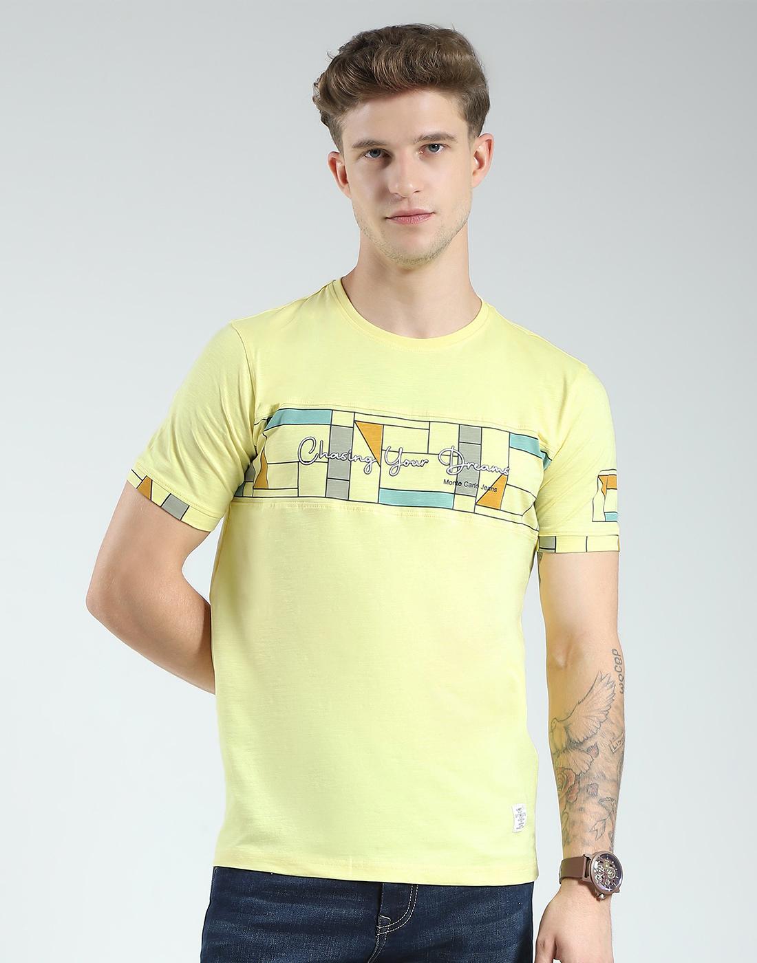 MONTE CARLO Heren Regular Fit Bedrukt Halve Mouw T-shirt XL geel
