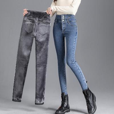 2022 Winter Thick Warm Fleece Womens Fashion High Waist Women's Skinny Pencil Jeans Woman Denim Pants Jean Mom Jeans Trousers