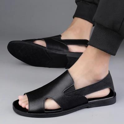 Sandálias e chinelos masculinos de verão, sandálias de couro para adultos, sola grossa, sapatos de praia antiderrapantes, sandálias de couro abertas 37-45