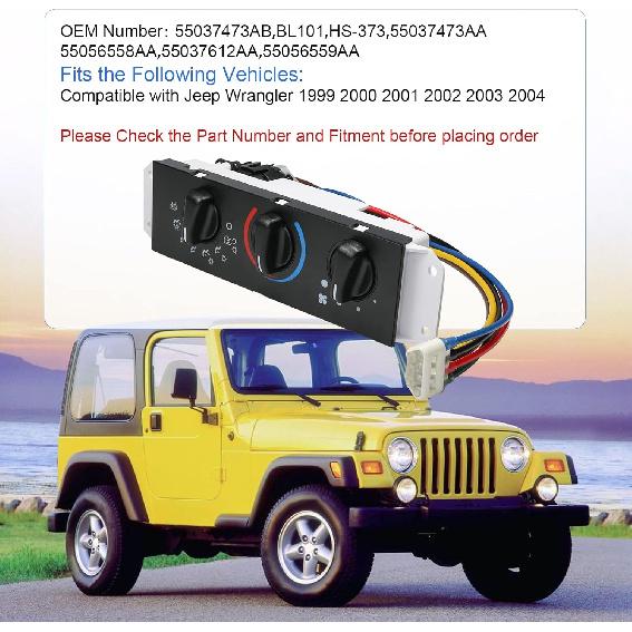 HVAC A/C Heater Control Panel With Blower Motor Switch For 1999-2004 Jeep Wrangler TJ Replace# 55037473AB, BL101, HS-373