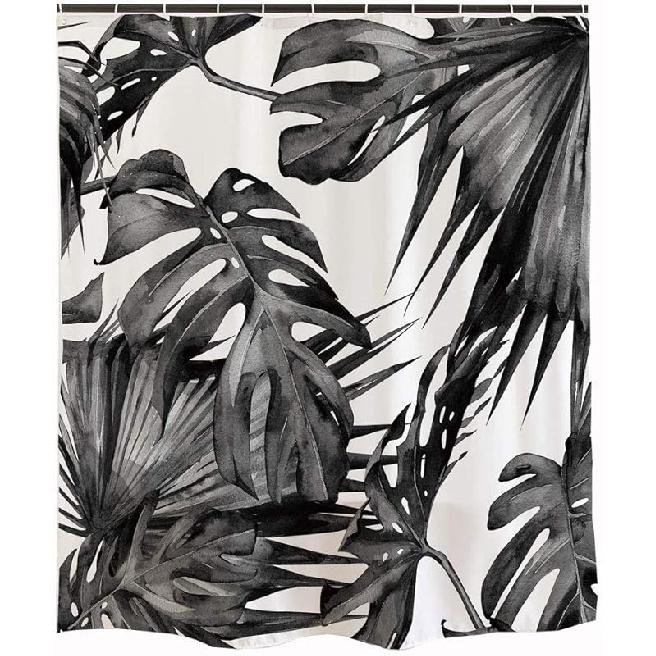 

Ofat Home Современные черно-белые наборы штор для душа с крючками, Лист папоротника Пальма Джунгли Тропический лес Растение Аксессуары для ванной комнаты, Подкладка не требуется 72 W x 72 L (Pack of 1)