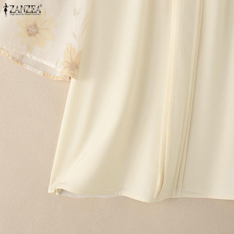 ZANZEA Damen Lässig Rundhals Spleiß Halbarm Sommerbluse