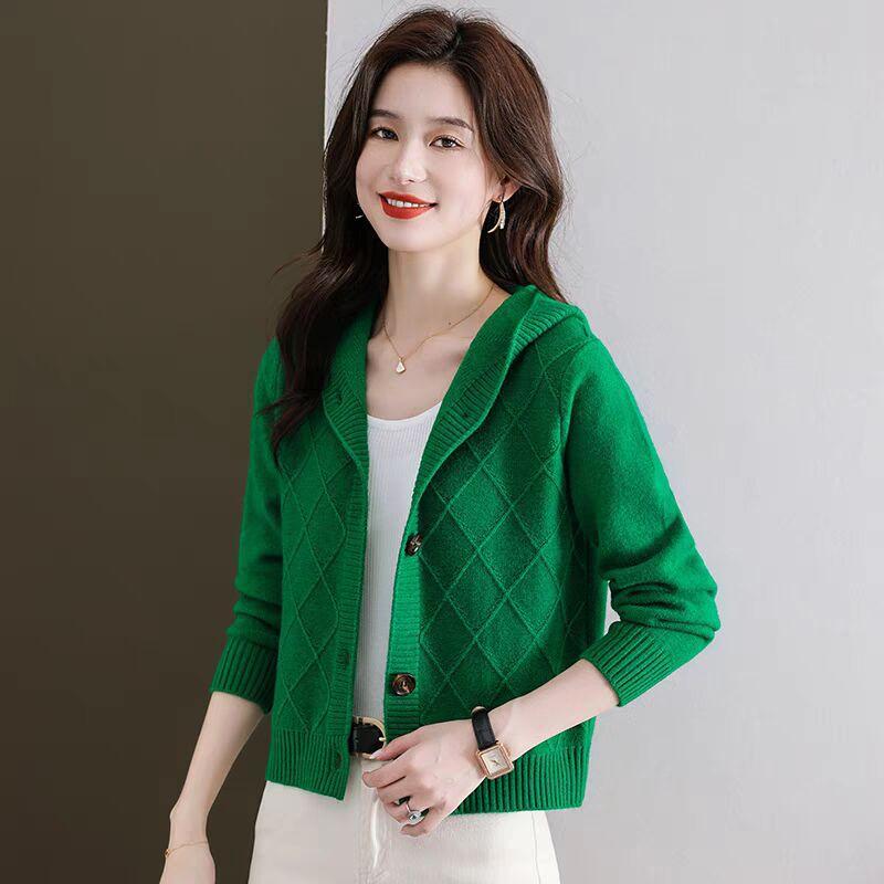 Hooded Knitted Cardigan Women's Autumn Clothing New Loose Casual Outer Sweater Hooded Small Coat