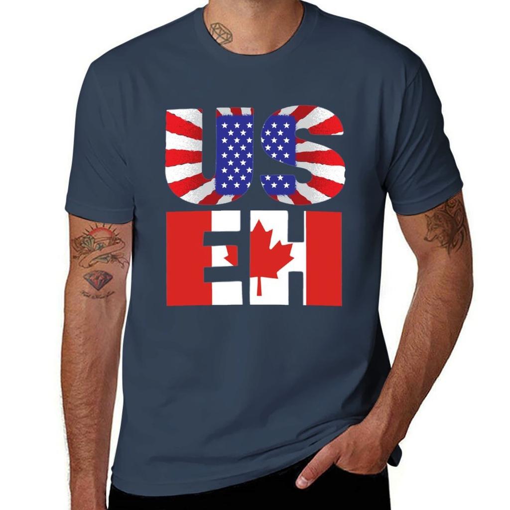 Useh Tshirt Us Eh Shirt American Flag Canadian Flag Tshirt Large Size Loose Casual Tee